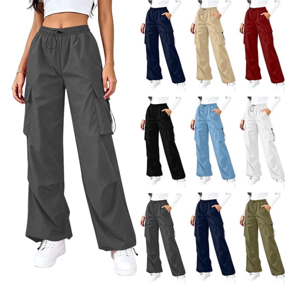 Tqcoqu Baggy Cargo Pants Parachute Pants for Women with Mutil Pockets, Loose Fit Y2K Casual Pants for Women,Women's S-XXL