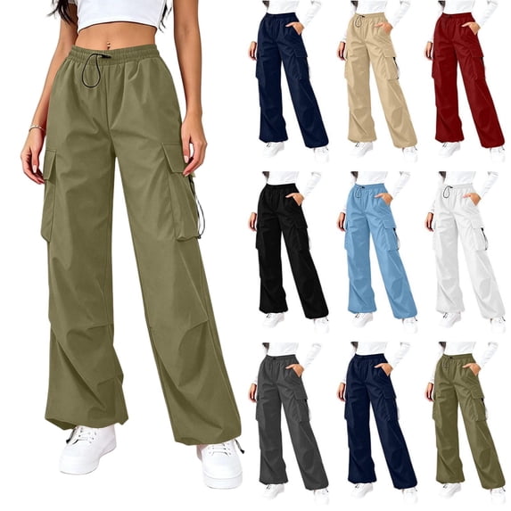 Tqcoqu Baggy Cargo Pants Parachute Pants for Women with Mutil Pockets, Loose Fit Y2K Casual Pants for Women,Women's S-XXL