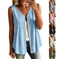 thumbnail image 1 of Tqcoqu Button Down Shirts for Women 3/4 Sleeve & Sleeveless Solid Cotton Linen Hollow Out Casual Lightweight Tops,Pink Women's S-XXXL, 1 of 7