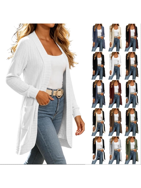Cardigan Sweaters for Women Long Sleeve Open Front with Pockets,Dressy Loose Fit Cardigan Sweater for Work and Office