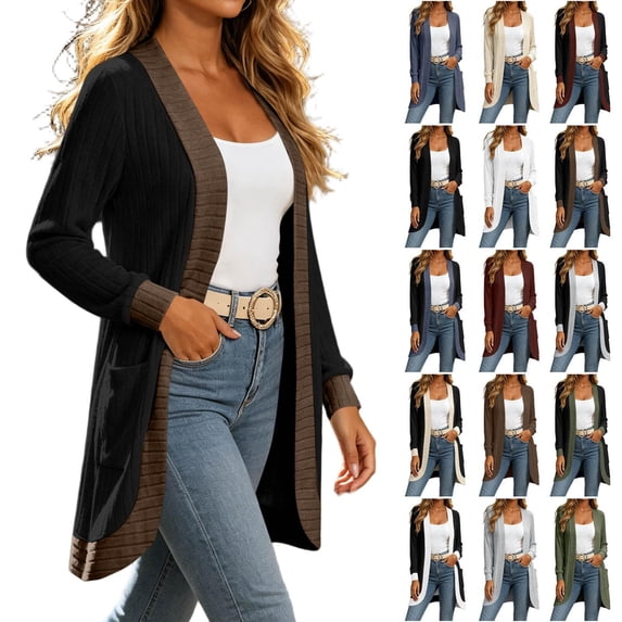 Tqcoqu Cardigan Sweaters for Women Long Sleeve Open Front with Pockets,Dressy Loose Fit Cardigan Sweater for Work and Office