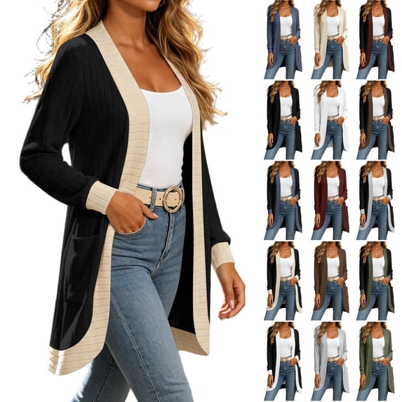 Tqcoqu Cardigan Sweaters for Women Long Sleeve Open Front with Pockets,Dressy Loose Fit Cardigan Sweater for Work and Office