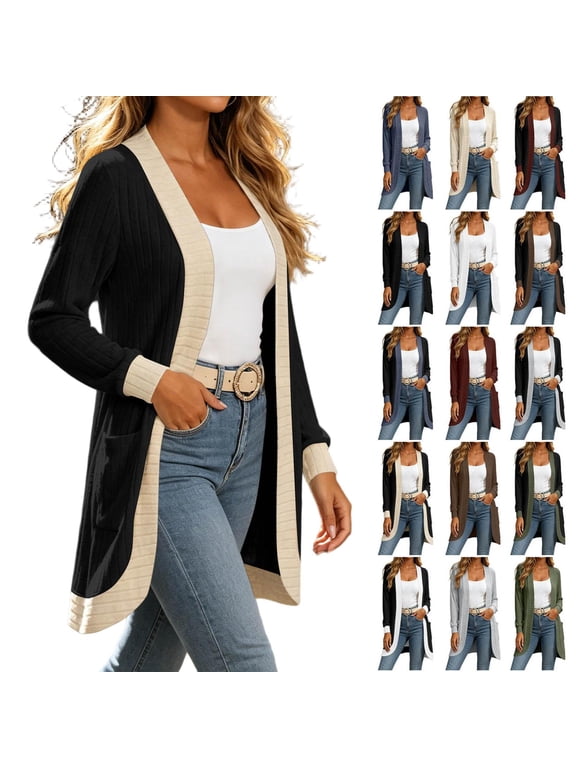 Cardigan Sweaters for Women Long Sleeve Open Front with Pockets,Dressy Loose Fit Cardigan Sweater for Work and Office