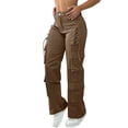 thumbnail image 1 of Tqcoqu Cargo Pants for Women with Pockets High Waisted Hiking Baggy Trousers Stretchy Wide Leg Y2K Streetwear,Brown,Women's S-XL, 1 of 8