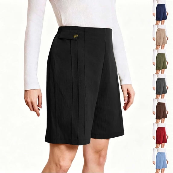 Tqcoqu Casual & Bermuda Shorts for Women High Waist Button Front Elastic Waist Comfy Shorts with Pockets,A-Navy Women's S-XXXL