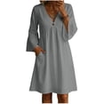 thumbnail image 1 of Tqcoqu Cotton Linen Dresses for Women,Elegant V Neck Flare 3/4 Sleeves Dresses Fashion Pleated Flowy Summer Sundress,Gray Women's S-XXL, 1 of 8