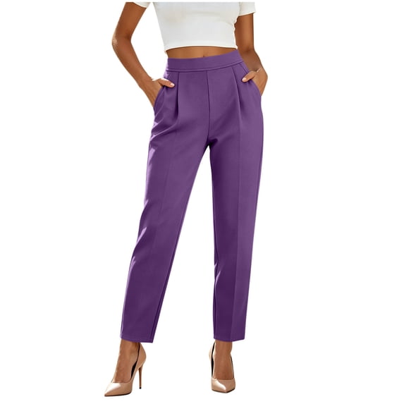 Tqcoqu Dress Pants for Women,Work Pants Wide Leg Pull On Stretchy Business Casual Trousers,High Waisted Slacks with Pockets,Purple Women's S-XXL