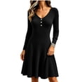 thumbnail image 1 of Tqcoqu Dresses for Women Long Sleeve Button V Neck Lightweight Ribbed Knit Casual Babydoll A Line Swing Flared Fall Dresses, 1 of 8