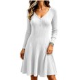 thumbnail image 1 of Tqcoqu Dresses for Women Long Sleeve Button V Neck Lightweight Ribbed Knit Casual Babydoll A Line Swing Flared Fall Dresses, 1 of 8
