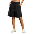 thumbnail image 1 of Tqcoqu Elastic Drawstring Waist Bermuda Shorts for Women,Loose Fit Summer Casual Shorts with Big Patch Pocket,Black Women's M-XXXXL, 1 of 6