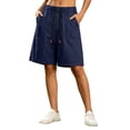 thumbnail image 1 of Tqcoqu Elastic Drawstring Waist Bermuda Shorts for Women,Loose Fit Summer Casual Shorts with Big Patch Pocket,Dark Blue Women's M-XXXXL, 1 of 6