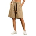 thumbnail image 1 of Tqcoqu Elastic Drawstring Waist Bermuda Shorts for Women,Loose Fit Summer Casual Shorts with Big Patch Pocket,Khaki Women's M-XXXXL, 1 of 6