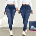 thumbnail image 1 of Tqcoqu Faux Jeans High Waisted for Women , Stylish Washed Stretch Casual Imitation Denim Pants with Decorative Pockets,Blue,Women's S-XXL, 1 of 1