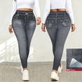 thumbnail image 1 of Tqcoqu Faux Jeans High Waisted for Women , Stylish Washed Stretch Casual Imitation Denim Pants with Decorative Pockets,Gray,Women's S-XXL, 1 of 1
