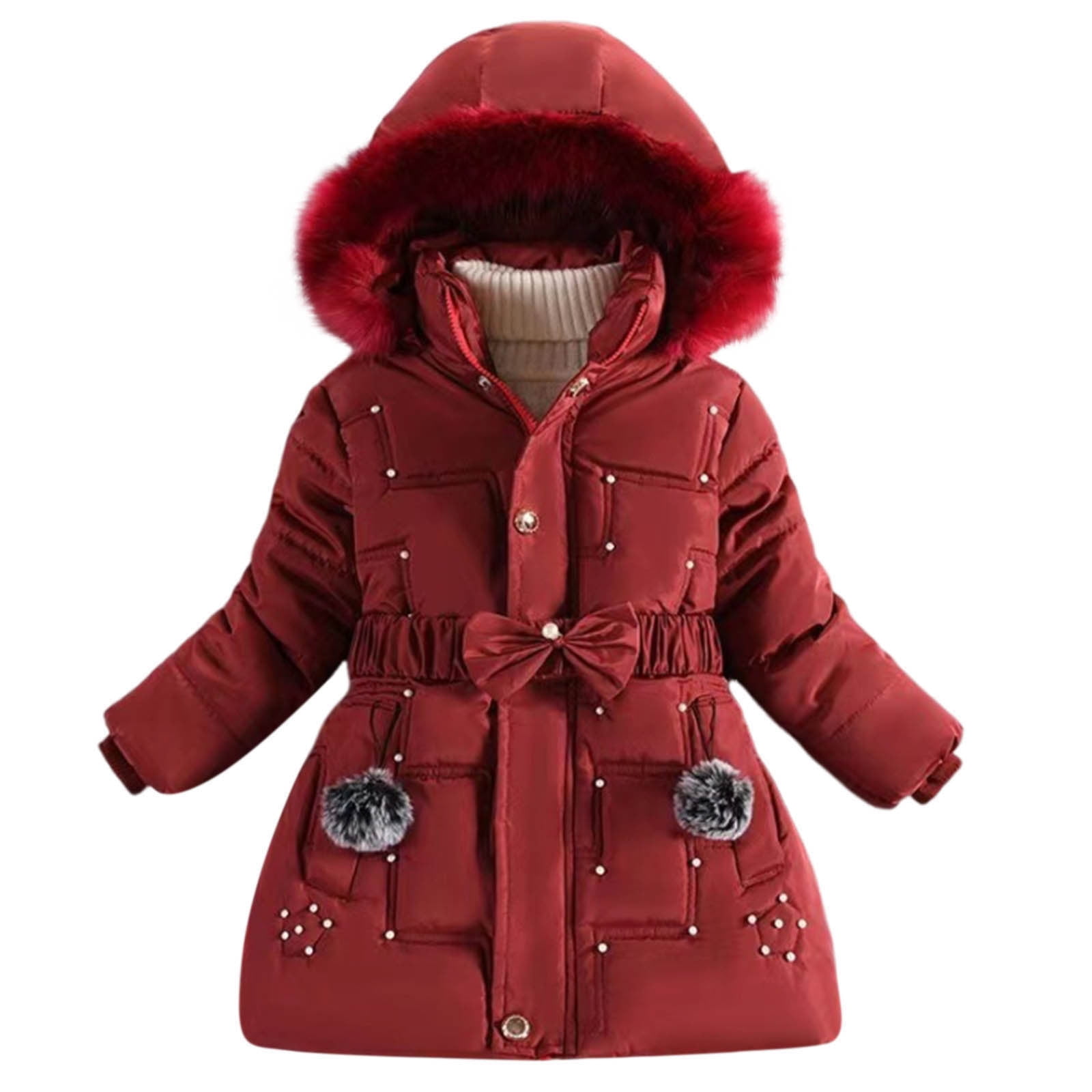 Modern White Button Girls Mink Velvet Long Hooded Coats Winter TG016 main image 1