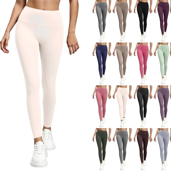 Tqcoqu High Waist Tummy Control Leggings for Women,Wide Waistband Stretch Full Length Yoga Pants,Solid Color Athletic Casual Leggings