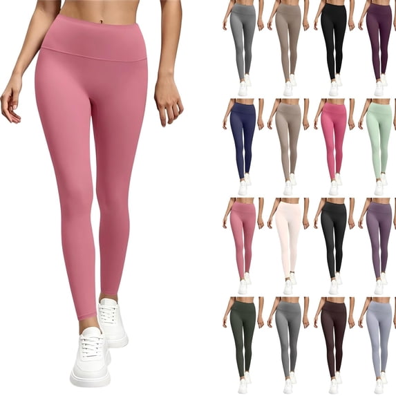 Tqcoqu High Waist Tummy Control Leggings for Women,Wide Waistband Stretch Full Length Yoga Pants,Solid Color Athletic Casual Leggings