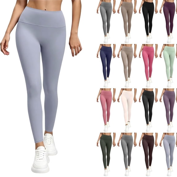 Tqcoqu High Waist Tummy Control Leggings for Women,Wide Waistband Stretch Full Length Yoga Pants,Solid Color Athletic Casual Leggings