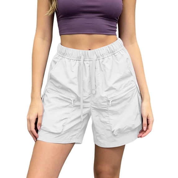 Tqcoqu Hiking Cargo Shorts Quick Dry Lightweight Summer Shorts for Women Athletic Golf Zipper Pockets,White Women's XS-XXL