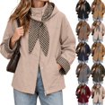 thumbnail image 1 of Tqcoqu Hooded Jacket for Women, Plaid Lining Long Sleeve Zip Button Front Coat with Detachable Hood and Pockets,Women's,Size S-XXL, 1 of 8