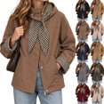 thumbnail image 1 of Tqcoqu Hooded Jacket for Women, Plaid Lining Long Sleeve Zip Button Front Coat with Detachable Hood and Pockets,Women's,Size S-XXL, 1 of 8