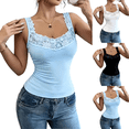 thumbnail image 1 of Tqcoqu Lace Camisole Tank Tops for Women,V Neck Wide Strap Soft Ribbed Lace Trim Cami Top,Black Women's S-XXL, 1 of 6