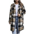 thumbnail image 1 of Tqcoqu Long Wool Blend Jacket for Women, Hooded Plaid Coat Oversized Button Down Shacket 2026 Fall Winter Casual Warm Trench Coats, 1 of 9