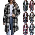 thumbnail image 1 of Tqcoqu Long Wool Blend Jacket for Women, Hooded Plaid Coat Oversized Button Down Shacket 2026 Fall Winter Casual Warm Trench Coats, 1 of 10