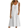 thumbnail image 1 of Tqcoqu Midi Dresses for Women,Sleeveless Crewneck Front Button down Summer Dress with Pockets,Casual Beach Vacation Sundresses 2026,White Women's S-XXL, 1 of 8