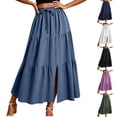 thumbnail image 1 of Tqcoqu Midi Skirts for Women Flowy High Waisted Skirts Elastic Casual Skirts for Women with Decoration Drawstring,Army Green,Women's S-XXL, 1 of 6