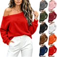thumbnail image 1 of Tqcoqu Off the Shoulder Fuzzy Fleece Pullover Tops for Women, Long Sleeve Solid Color Loose Casual Warm Top, 2026 Fall Winter Fashion Clothes, 1 of 10