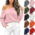 thumbnail image 1 of Tqcoqu Off the Shoulder Fuzzy Fleece Pullover Tops for Women, Long Sleeve Solid Color Loose Casual Warm Top, 2026 Fall Winter Fashion Clothes, 1 of 9