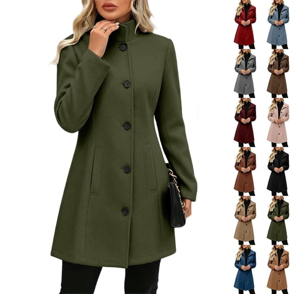 Tqcoqu Pea Coats For Women Stand Collar Single Breasted Trench Coat Fashion A-Line Fall Winter Jackets