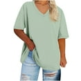 thumbnail image 1 of Tqcoqu Plus Size V Neck T Shirts for Women Short Sleeve Solid Summer Half Sleeve Tees Casual Loose Fit Tops,Beige,Women's S-XXXXXL, 1 of 3
