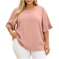 thumbnail image 1 of Tqcoqu Plus Size Women's Shirts Short Sleeve Round Neck Ruffle Crinkle Casual Blouse,Pink Women's XL-XXXXXL, 1 of 8