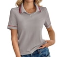 thumbnail image 1 of Tqcoqu Polos Shirts for Women Business Casual Tops Work Short Sleeve Collared V Neck Dressy Summer Blouses,Gray Women's S-XL, 1 of 7