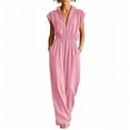 thumbnail image 1 of Tqcoqu Rompers for Womens,Summer Short Sleeve Half Zip Lapel Collar Tunic One Piece Jumpsuit with Pockets,Pink Women's S-XXXL, 1 of 7