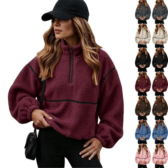 Tqcoqu Sherpa Jacket for Women, Fleece Zip Up Winter Fall Oversized Teddy Jackets, 2026 Fashion Clothing,Women's,Size S-XXL