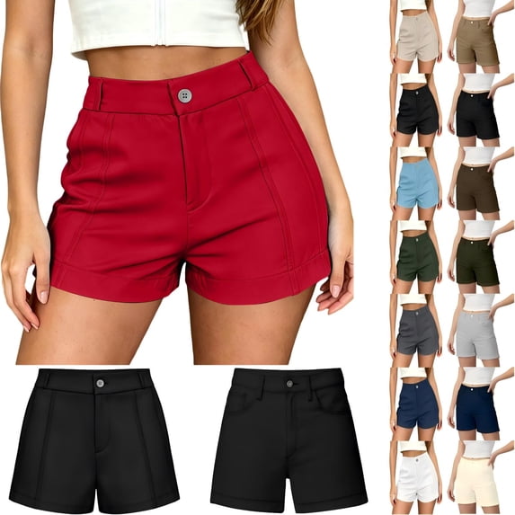 Tqcoqu Shorts for Women Dressy Casual Summer Pleated Tailored Back Elastic Waist Trouser Shorts with Pockets,Beige Women's S-XXL