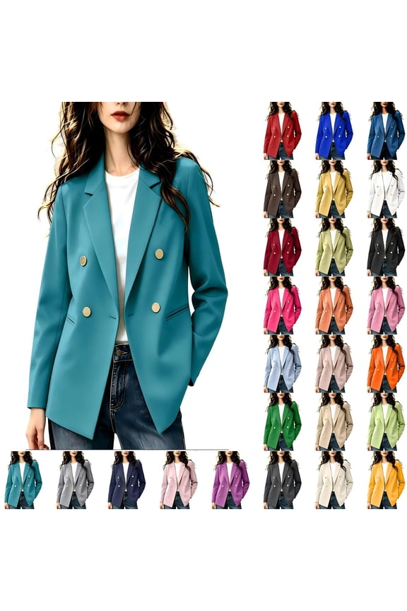 Solid Double Breasted Blazer Jacket for Women,Notched Lapel Long Sleeve Open Front Casual Business Work Office Suit Coat,Mint Green Women's S-XXXL