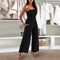 thumbnail image 1 of Tqcoqu Strapless Jumpsuits for Women Smocked Solid Sleeveless One Piece Wide Leg Pants with Pockets,Black,Women's S-XXL, 1 of 6