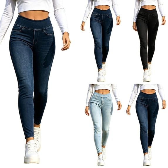 Tqcoqu Stretchy Jeans for Women with 4 Pockets, Tummy Control Butt Lifting High Waisted Skinny Jeggings