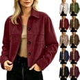 thumbnail image 1 of Tqcoqu Suede Jackets for Women,2026 Casual Button Down Cropped Jacket,Fall Long Sleeve Outerwear Coats Work Office Clothes, 1 of 7