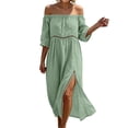 thumbnail image 1 of Tqcoqu Summer Cotton Dresses for Women - Boho Casual Off Shoulder Floral Long Maxi Dress,A-Green Women's S-XXXL, 1 of 7