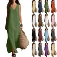 thumbnail image 1 of Tqcoqu Summer Dresses for Women,2026 Cotton Linen V Neck Sleeveless Maxi Dress,Casual Beach Side Slit Loose Flowy Sundresses, 1 of 9