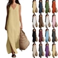 thumbnail image 1 of Tqcoqu Summer Dresses for Women,2026 Cotton Linen V Neck Sleeveless Maxi Dress,Casual Beach Side Slit Loose Flowy Sundresses, 1 of 9