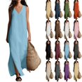 thumbnail image 1 of Tqcoqu Summer Dresses for Women,2026 Cotton Linen V Neck Sleeveless Maxi Dress,Casual Beach Side Slit Loose Flowy Sundresses, 1 of 9