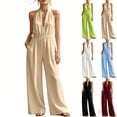 thumbnail image 1 of Tqcoqu Summer Jumpsuit for Women Deep V Neck Halter Wide Leg Jumpsuit Sleeveless Backless Jumpsuit Elegant One Piece Outfits,Beige,Women's S-XXXL, 1 of 7
