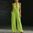 thumbnail image 1 of Tqcoqu Summer Jumpsuit for Women Deep V Neck Halter Wide Leg Jumpsuit Sleeveless Backless Jumpsuit Elegant One Piece Outfits,Green,Women's S-XXXL, 1 of 7