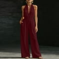 thumbnail image 1 of Tqcoqu Summer Jumpsuit for Women Deep V Neck Halter Wide Leg Jumpsuit Sleeveless Backless Jumpsuit Elegant One Piece Outfits,Wine,Women's S-XXXL, 1 of 7
